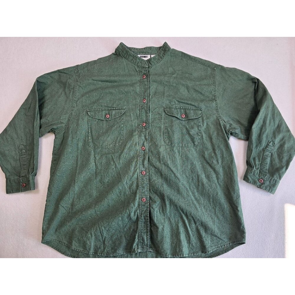 Vintage Gitano Green Linen Cotton Blend Long Sleeve Button-Up Shirt Size 22W